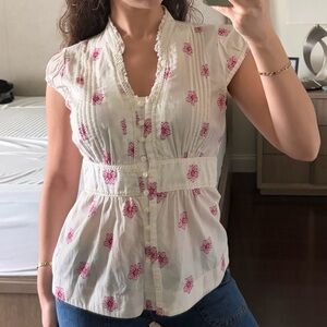 Odille White and Pink Floral Blouse